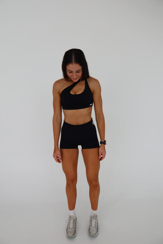 NRG Asymmetric Sports Bra - Black