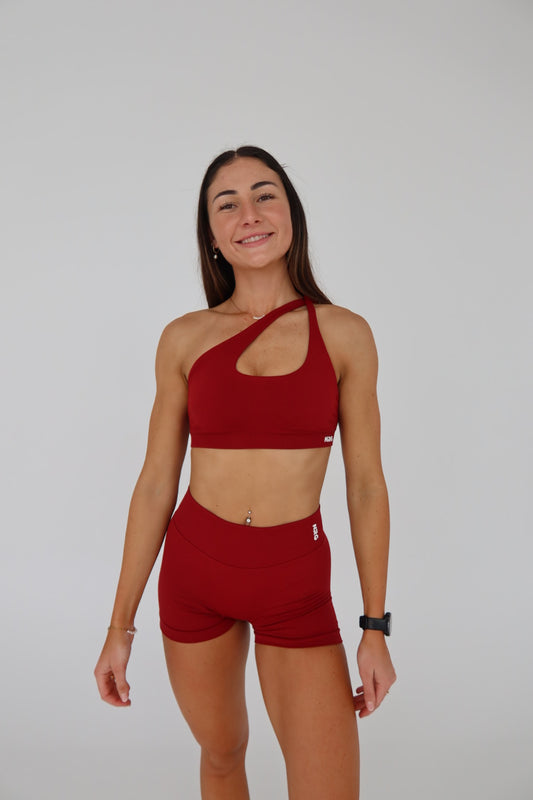 NRG Asymmetric Sports Bra - Ruby Red
