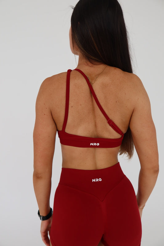 NRG Asymmetric Sports Bra - Ruby Red